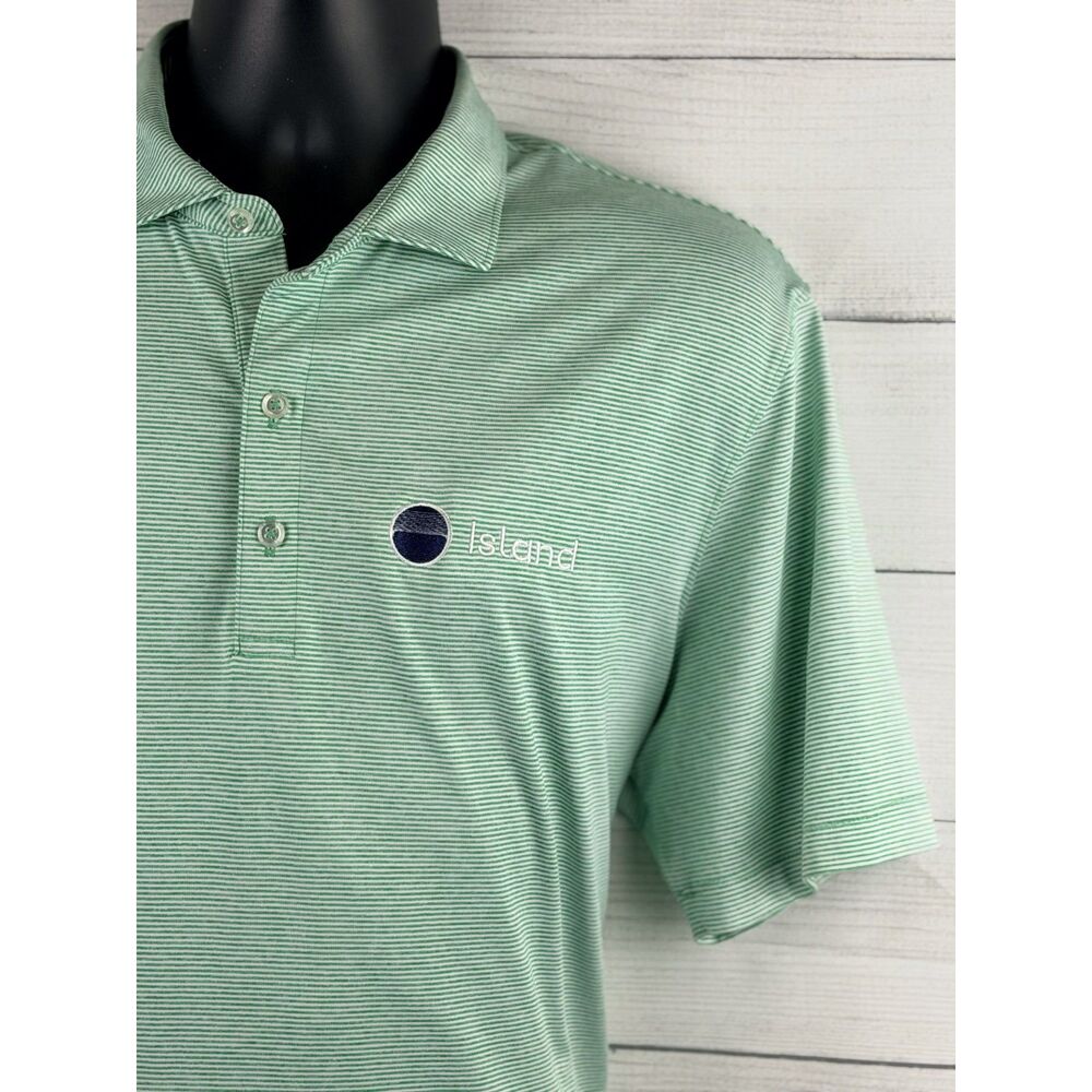 Johnnie-O Polo Shirt Mens Large Green Striped Performance Golf Island Logo